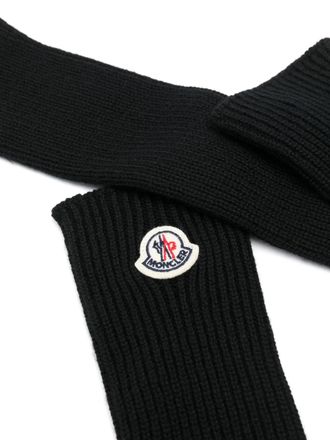 Moncler Womens Logo Patch Virgin Wool Long Gloves Black Accessories >