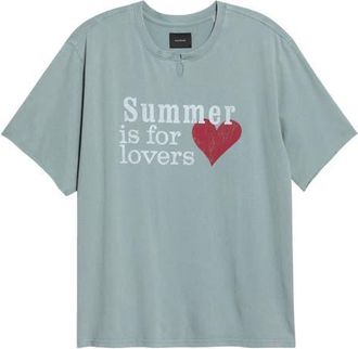 PacSun Roll Cuff Summer Lovers Graphic T-Shirt in Blue at Nordstrom, Size X-Large