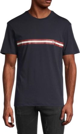 Bally Mens Short Sleeve Striped Logo T-Shirt In Navy Blue