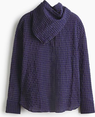 H&M Seersuckerbluse mit Tuch - Dunkelblau/Kariert