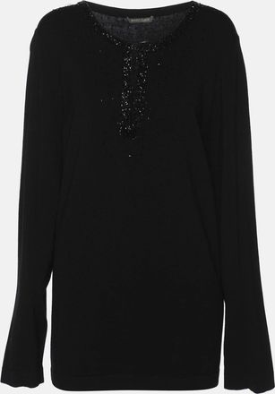 424 Marina Rinaldi Black Jersey Beads Embellished Top