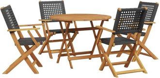 vidaXL vidaXL 5 Piece Garden Dining Set Black Poly Rattan and Solid Wood