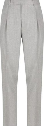 Ermenegildo Zegna Rechthoekige Pliss&eacute;broek van Wolflanel - Heren - Nette broeken - Grijs - M - Wol - Broeken