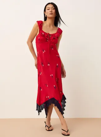 Free People Womens Flock Together ruffled lace midi dress