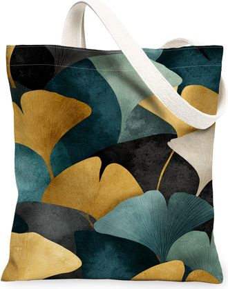 Generic Ginkgo Leaf Canvas Tote Bags, Botanical Reusable Grocery Bags, Fall Vintage Lightweight Washable Shoulder Strap Canvas for, Teal, 13x15 Inch