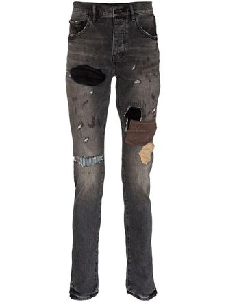 Purple distressed patchwork skinny jeans - Black