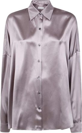 Dries Van Noten Zijden Blouse met Knopen - Dames - Overhemden - Grijs - S - Overhemden