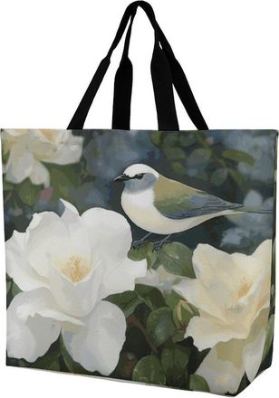 Generic Gardenia Flowers Birds Carry Bag Lightweight Handbag Foldable Handbags For Daily Use Beach Picnic