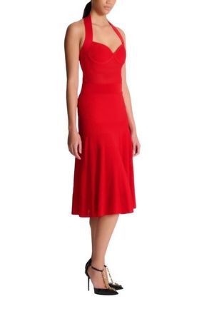 Balmain Halterneck pleated knit midi dress in Red at Nordstrom, Size 42 Eu