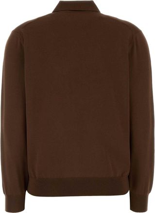 Prada Womens Silk Blend Polo Shirt Brown Recycled Nylon