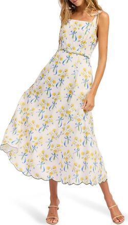 En Saison Audery Floral Belted Maxi Dress in White Yellow Blue at Nordstrom, Size Medium