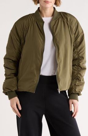 Zella Ruched Sleeve Bomber Jacket in Olive Night at Nordstrom Rack, Size X-Small