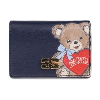 Ganni Wallets & Cardholders, female, Blue, Size: ONE SIZE Bou Card Holder with Bear