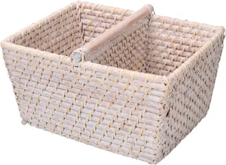 Vacchetti Vacchetti - Cesta De Almacenamiento Rectangular De Mimbre Del Algarve Blanco Cm26x21h15