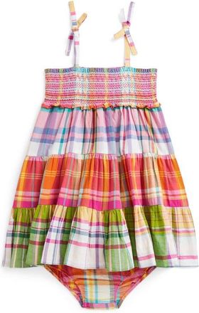 Ralph Lauren Madras Plaid Tiered Cotton Sundress & Bloomers in Multi at Nordstrom, Size 3M