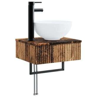 vidaXL Lavabo De Lavado Montado En La Pared Madera Envejecida Vidaxl
