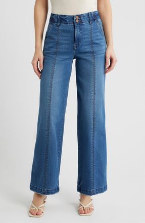 Wit & Wisdom Emma Skyrise Seamed Wide Leg Jeans in Mid Blue Artisanal at Nordstrom, Size 12