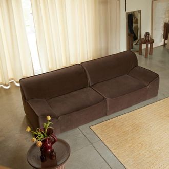 Tikamoon Sof&aacute; modular de 3 plazas con reposabrazos en tejido marr&oacute;n