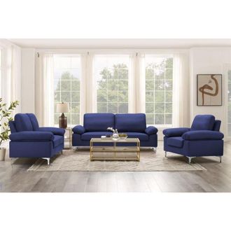 Kosy Koala Modern Blue Sofa 3 2 1 Seater Set Fabric with Chrome Feet - Comfortable Couch with Cushion for Living Room, Bedroom or Office