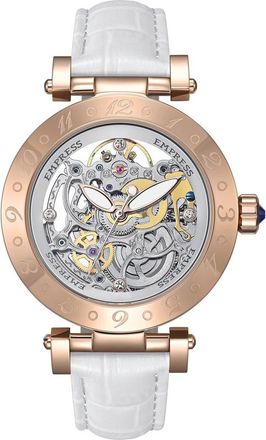 Empress Theodora Automatic Skeleton Leather-Band Watch in White at Nordstrom