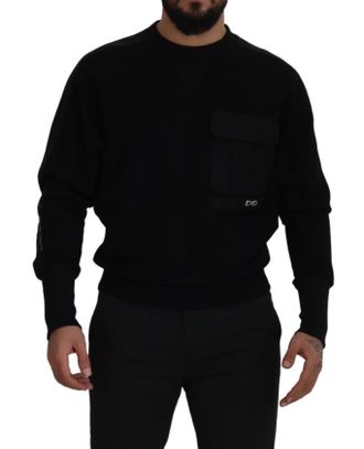 Dolce & Gabbana Mens Black Knitwear Sweater Crew Neck Cotton - Size EU 44 (Mens)