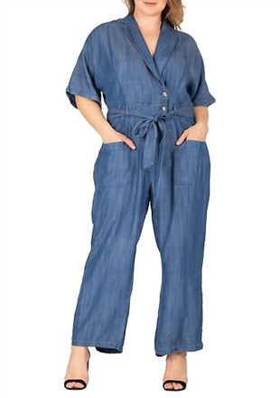 Standards & Practices Tencel Short Sleeve Jumpsuit In Indigo