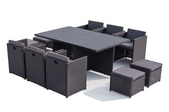 Concept Usine Sal&oacute;n de jard&iacute;n encastrable 10 pl resina trenzada y alu negro/gris