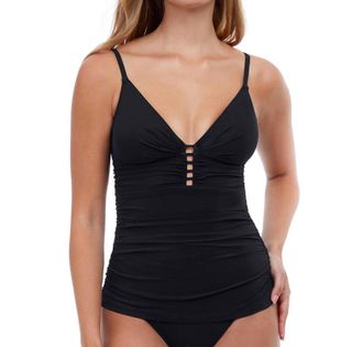 Gottex V-Neck Shirred Tankini Top In Tutti Frutti Black