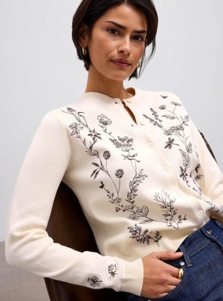 Contemporaine Womens Delicate embroidery 100% cotton Cardigan Sweater