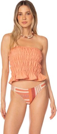 Kibys Sunset Baazar Smocked Amira Crop Top in Pastel Orange Tangerine at Nordstrom, Size Medium