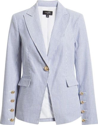 Tahari by ASL Seersucker Blazer in Navy Ivory at Nordstrom, Size 12P