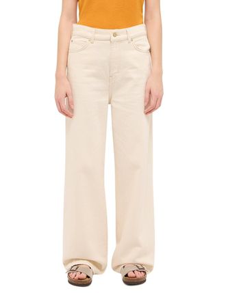 Mustang Weite Jeans MUSTANG Damen Style Luise Wide, Damen, Gr. 33, L&auml;nge 32, beige (111 natur), Denim/Jeans, 100% Baumwolle, unifarben, weit, Jeans Weite Jean