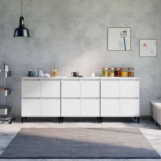 vidaXL Vidaxl - Aparadores 3 Uds Madera Contrachapada Blanco 60x35x70 Cm