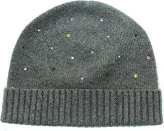 Portolano Cashmere beanie with crystal stones in Medium Heather Grey at Nordstrom