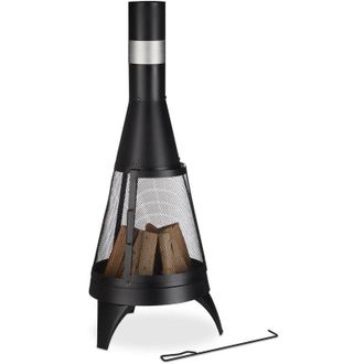 Relaxdays Relaxdays - Chimenea Exterior Con Salvachispas, Rejilla Y Atizador, Jard&iacute;n Y Terraza, 120 X 47 Cm, Estufa Patio, Negro