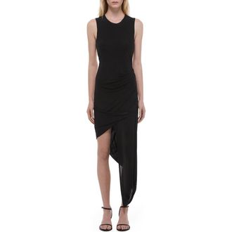 Helmut Lang Twist Drape Asymmetric Hem Dress in Black at Nordstrom, Size Xx-Small