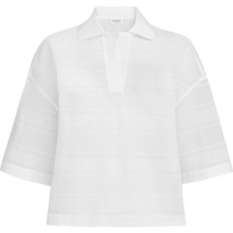 Brunello Cucinelli Broderie anglaise cropped polo in White at Nordstrom, Size Xx-Large Eu