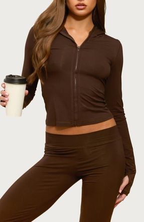 Edikted Callan Crop Zip Hoodie in Brown at Nordstrom, Size X-Small