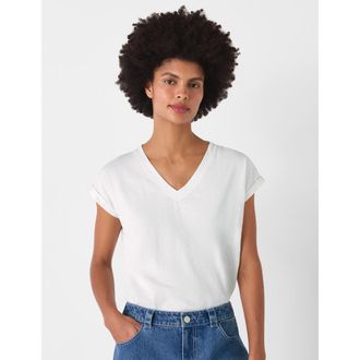 Whistles Willa V-Neck Cap Sleeve T-Shirt in White at Nordstrom, Size X-Small
