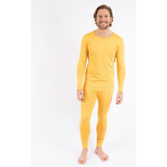 Leveret Mens Two-Piece Thermal Long Sleeve Solid Pajamas in Mustard at Nordstrom, Size Xx-Large