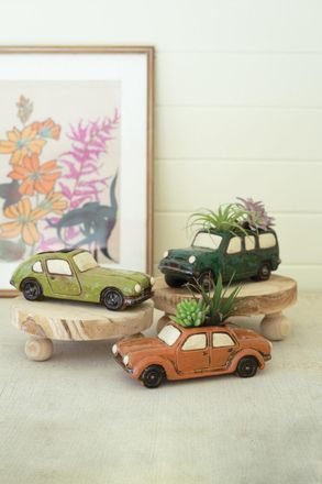 Kalalou Set Of Three Ceramic Cars Planters