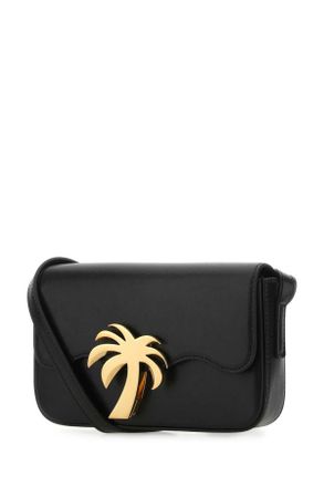 Palm Angels Womens Black Leather Palm Beach Bridge Crossbody Bag Blackgold Borse A Tracolla