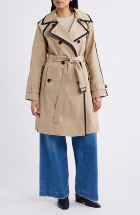 London Fog Double Breasted Trench Coat in Stone/Black at Nordstrom, Size X-Small