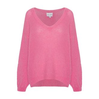 Americandreams Silja Pullover - Dames - V-hals truien - Roze - M - Wol - Truien & Vesten