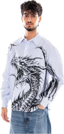 Dolly Noire La Shard Dragon Long Sleeves Shirt - Heren - Casual Overhemden - Blauw - XL - Katoen - Overhemden