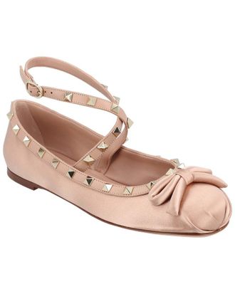 Valentino Womens Satin Rockstud Satin Ballerina Flat (Authentic Pre-Loved)