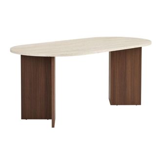 Calicosy Mesa de comedor bordes redondeados L180 cm - Efecto Travertino y nogal