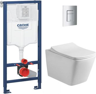 GROHE Infinitio Pack Cisterna Empotrada + Inodoro Sin Brida + Asiento Con Cierre Suave + Pulsador Wc Cromado