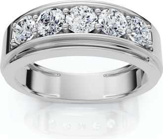 Pompeii3 Mens 1Ct TW Five Stone Diamond Wedding Ring 14k Gold or Platinum Lab Grown