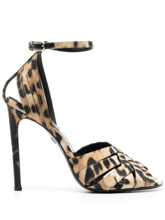 Roberto Cavalli leopard-print leather sandals - women - Goat Skin/Bos Taurus/Bos Taurus - 38 - Neutrals